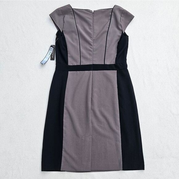 Voir Voir Taupe and Black Cap Sleeve Sheath Dress - Picture 9 of 12